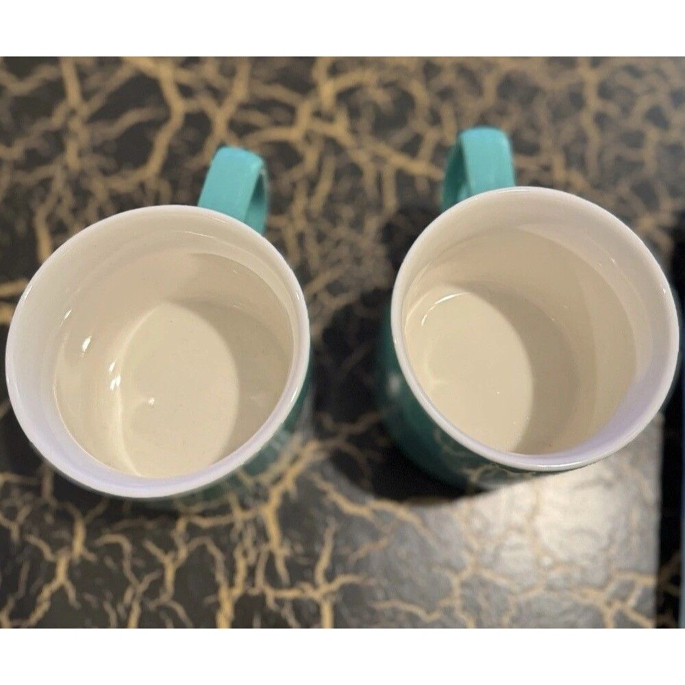 Starbucks PAIR OF 2 Siren Green Logo 11oz Aqua Teal Seafoam Green Coffee Mugs - Picture 2 of 7